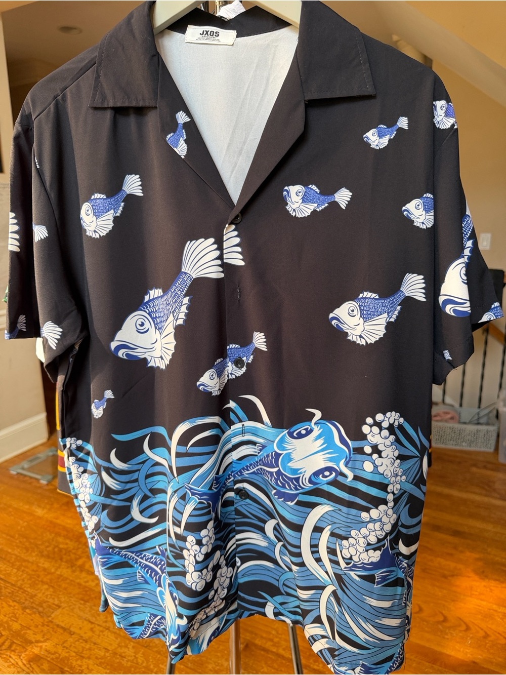 Black & Blue Fish Print Short-Sleeve Shirt